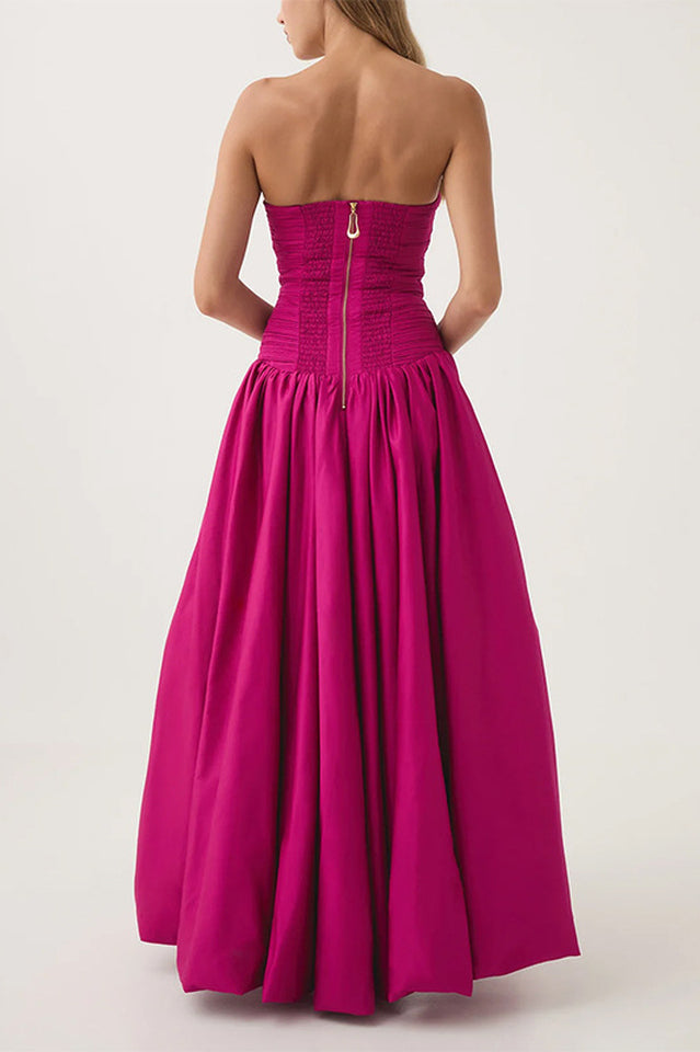 Women's Strapless Ruched Puff Maxi Dress