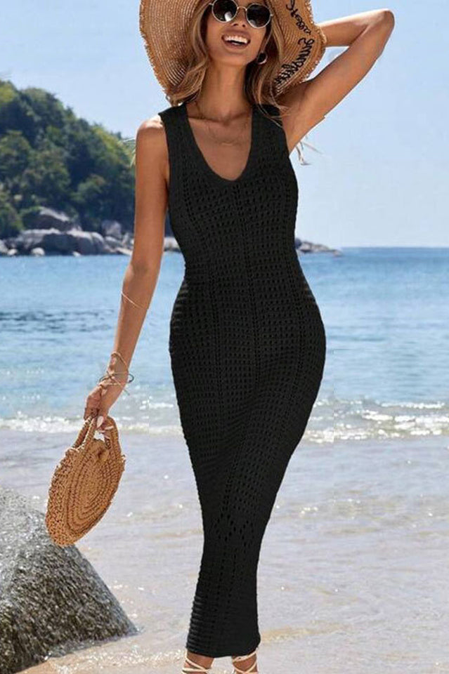 Women's Hollow Out Sleeveless Sweater Dress Black