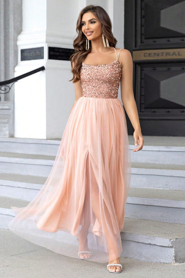 Women's Lace-Up Backless Mesh Dress Champagne