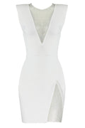 Women's Rhinestone Detail Spliced Dress White
