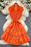 Women's Livia Embroidered Lace Tiered Mini Dress Orange