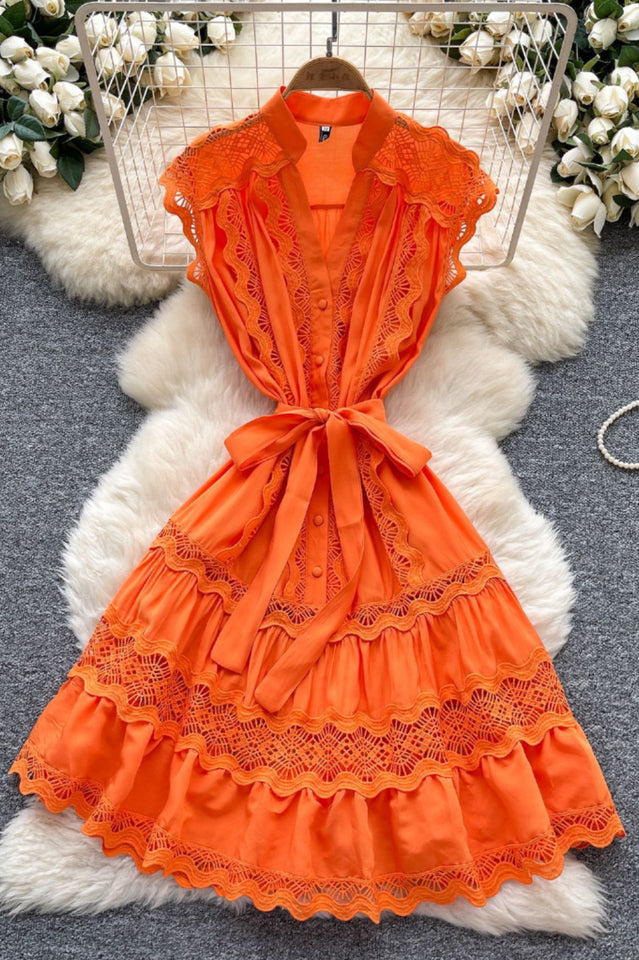 Women's Livia Embroidered Lace Tiered Mini Dress Orange