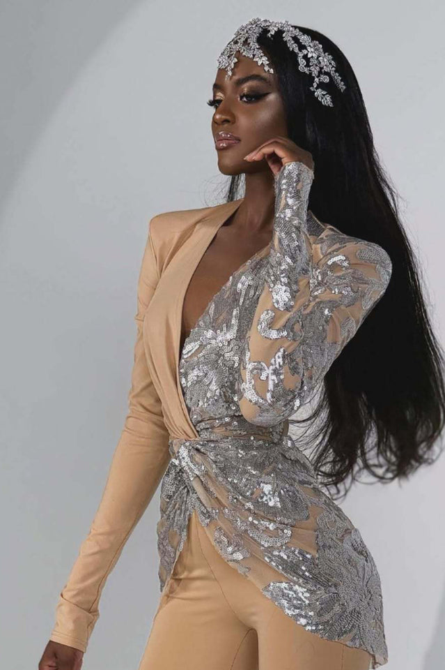 Women's Long Sleeve Sequin Jumpsuit