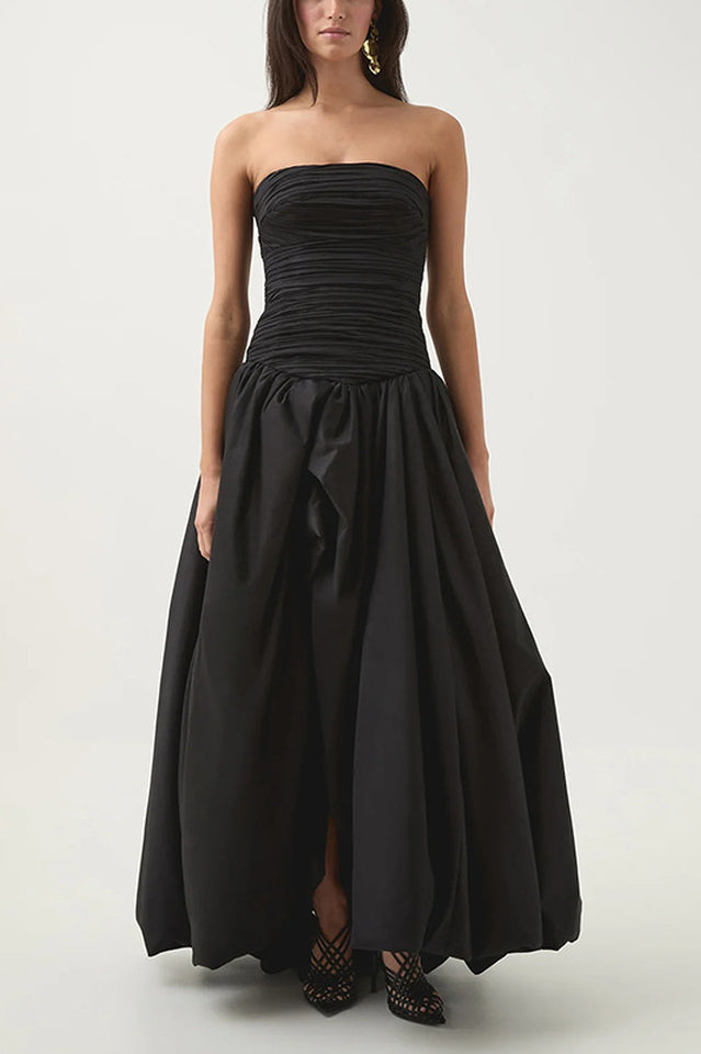 Women's Strapless Ruched Puff Maxi Dress
