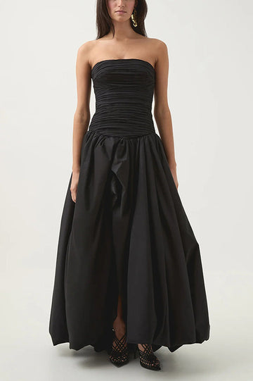 Women's Strapless Ruched Puff Maxi Dress