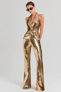 Women's Halter Draped Sequin Jumpsuit