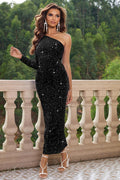 Women's One Shoulder Sequin Bodycon Dress Black