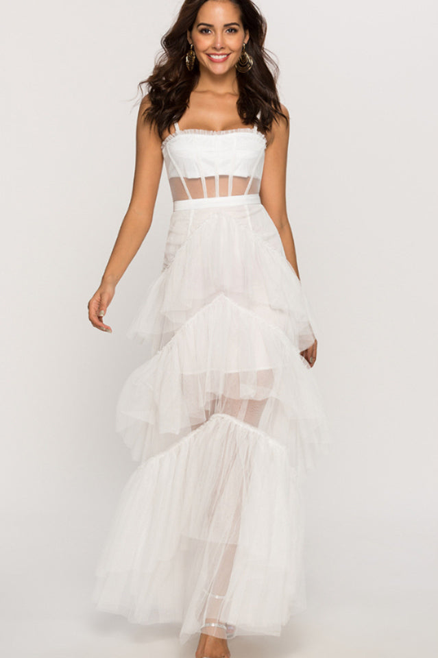 Women's Jasmine Long Spaghetti Strap Mesh Corset Gown