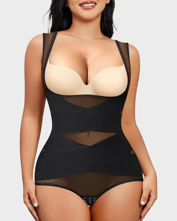 Women’s Open Bust Cross Compression Body Shaper Black