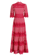 Women's Sabrina Embroidered Lace Midi Dress Red