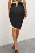 Women's Tassel Patched Irregular One Piece Beach Skirt