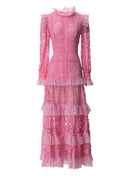 Women's Textured Maxi Dress With Long Sleeves Pink