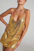 Women's Spaghetti Strap Sequin Mini Dress Gold