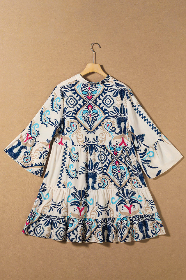 Women's Tribal Bracelet Sleeve Buttoned Mini Dress