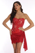 Women's Lace Corset Draped Mini Dress Red