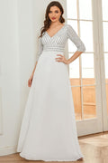 Women's Sequined Chiffon Evening Dress White