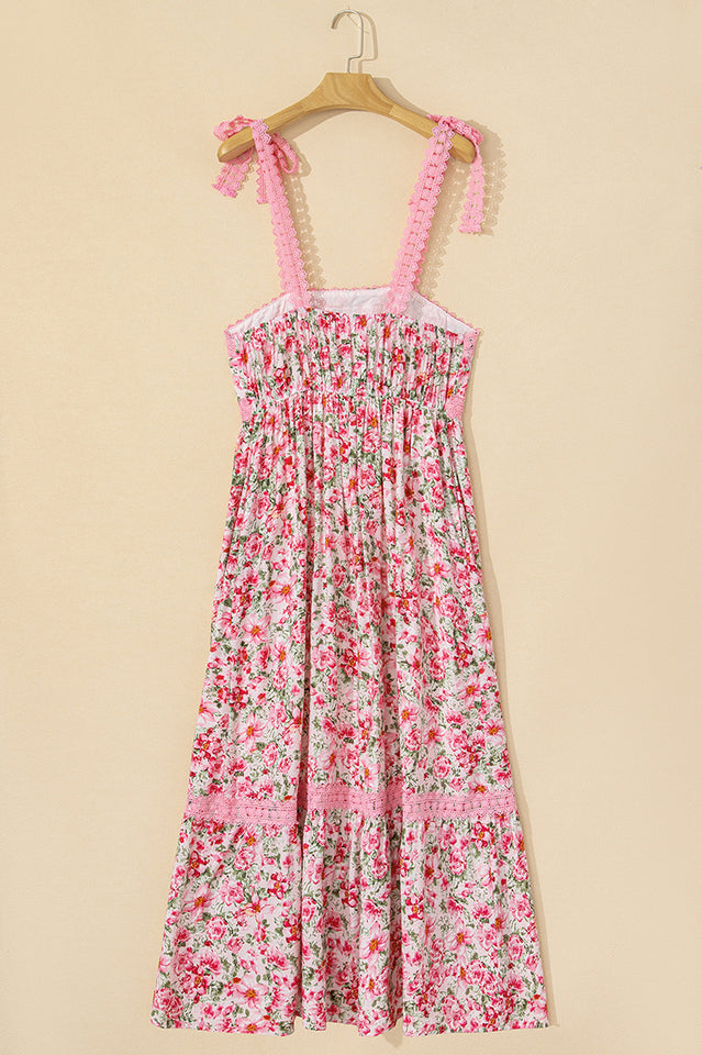 Women's Floral Lace Tied Strap Maxi Dress