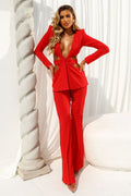 Women's Madeline Red Cutout Jumpsuit Set Red