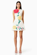 Women's Sibyl Floral Applique Sleeveless Mini Dress White