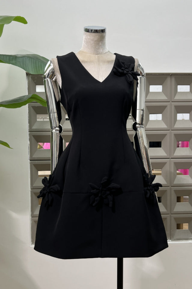 Women's Bertina Floral Applique Mini Dress Black