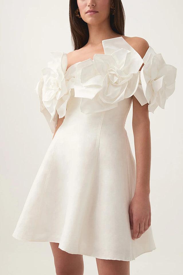 Women's Chabela Flower Off-Shoulder Mini Dress White
