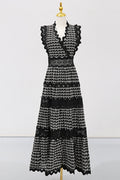 Women's Laser Cut Wavy Trim Maxi Dress Black