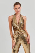 Women's Halter Draped Sequin Jumpsuit