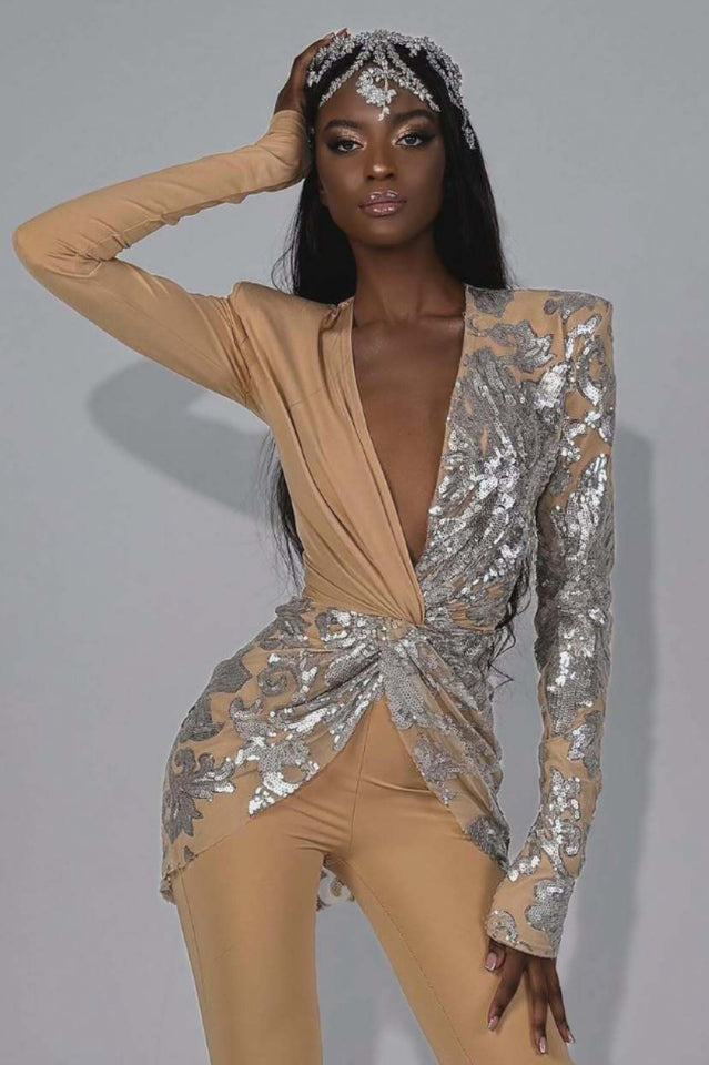 Women's Long Sleeve Sequin Jumpsuit