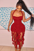 Women's Ruffle Tassel Halter Bustier Mini Dress
