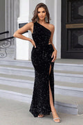 Women's Off Shoulder Slit Sequin Dress Black