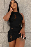Women's Hollow Out Bodycon Skirt Set Black