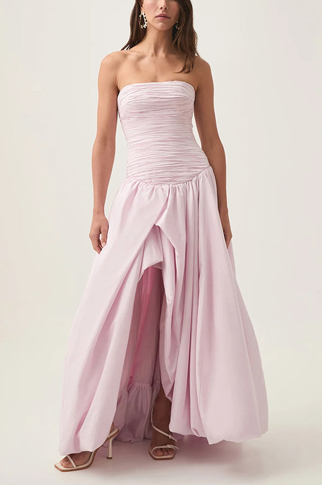 Women's Strapless Ruched Puff Maxi Dress