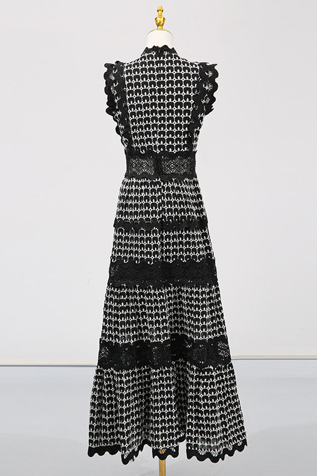 Women's Laser Cut Wavy Trim Maxi Dress