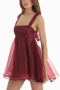 Women's Floral Organza Baby Doll Dress Red