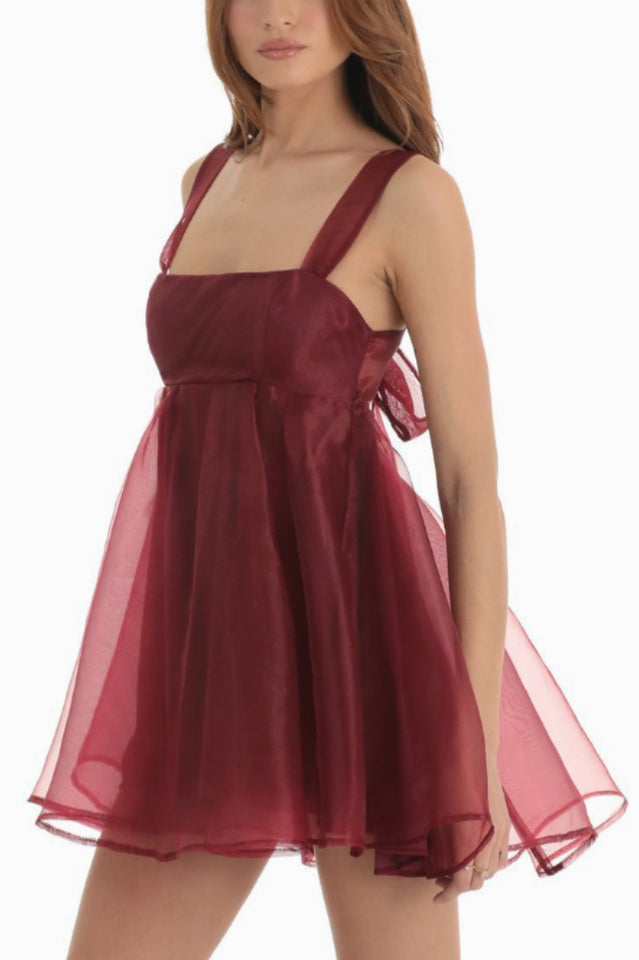 Women's Floral Organza Baby Doll Dress Red
