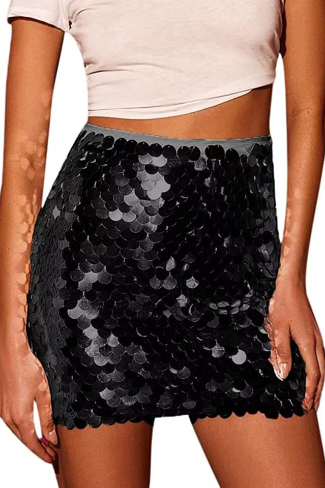Women's Disc Sequin Mini Skirt Black