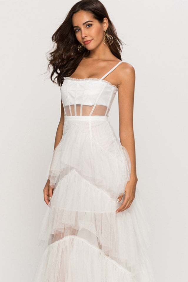 Women's Jasmine Long Spaghetti Strap Mesh Corset Gown