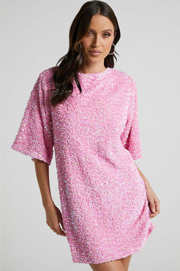 Women's Velour Sequins Mini Dress Pink
