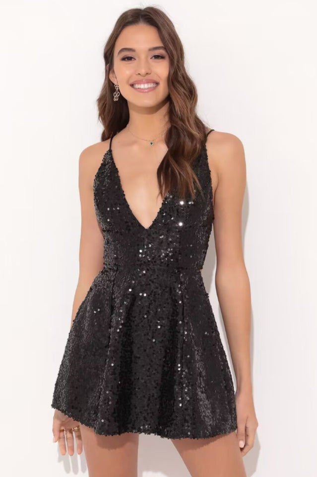 Women's Olivia Sequin A-line Dress Black