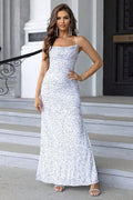 Women's Sequin Backless Split Maxi Dress White