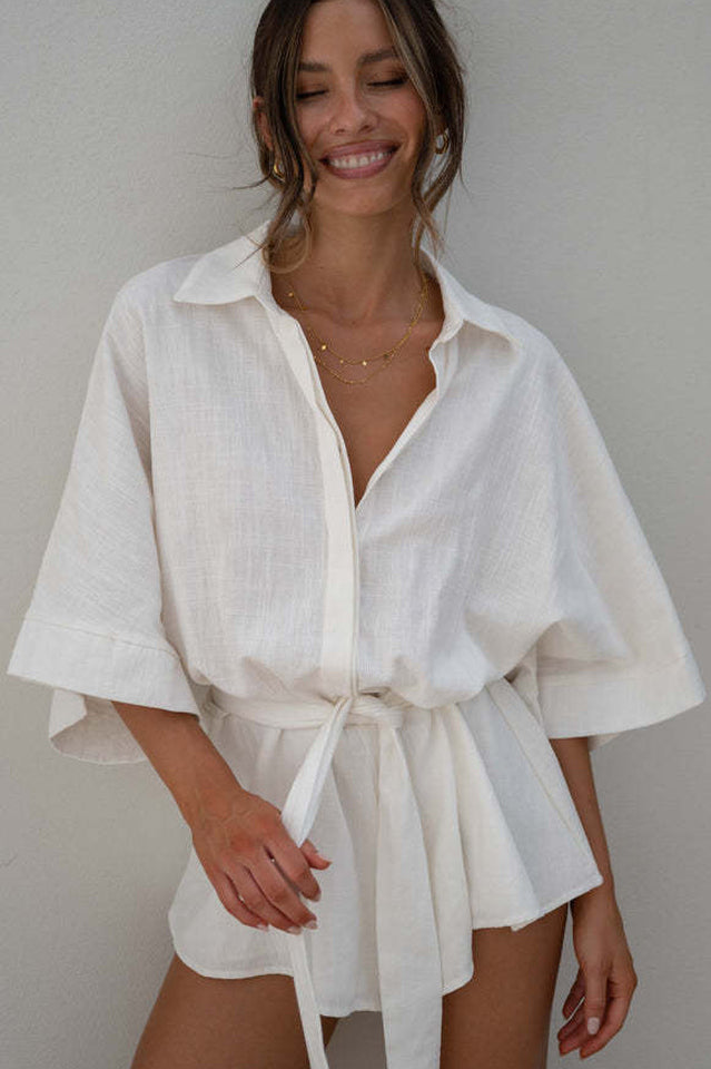 Women's Loose Sleeve Tie Waist Romper