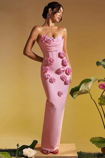 Women's Marwond Corset Strapless 3D Floral Dress