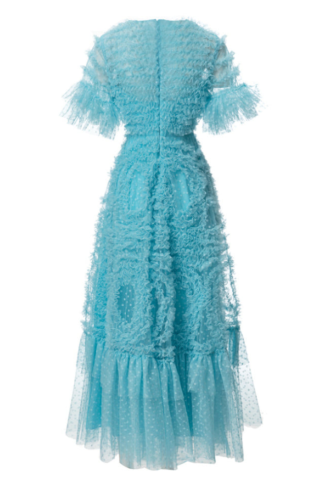 Women's Ruffle Tiered Spotted Tulle Maxi Dress