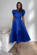 Women's Button Front Midi Dress Royal Blue