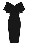 Women's Off The Shoulder Belt Midi Dress Black