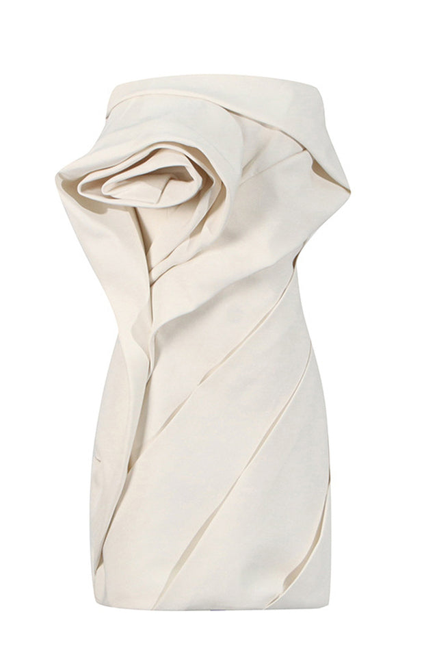 Women's Flower Strapless Ruch Mini Dress Ivory