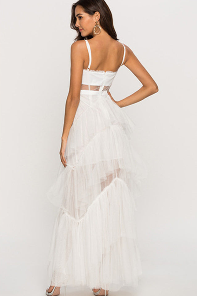 Women's Jasmine Long Spaghetti Strap Mesh Corset Gown