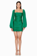Women's Alva Balloon Sleeve Satin Corset Mini Dress Green