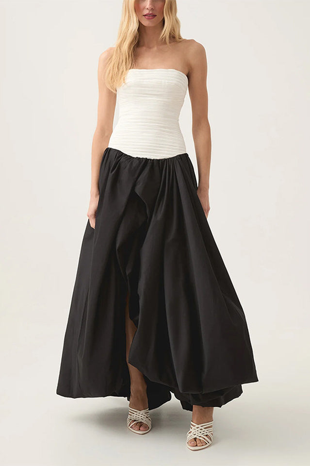 Women's Strapless Ruched Puff Maxi Dress