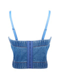 Women's Rhinestone Denim Corset Top